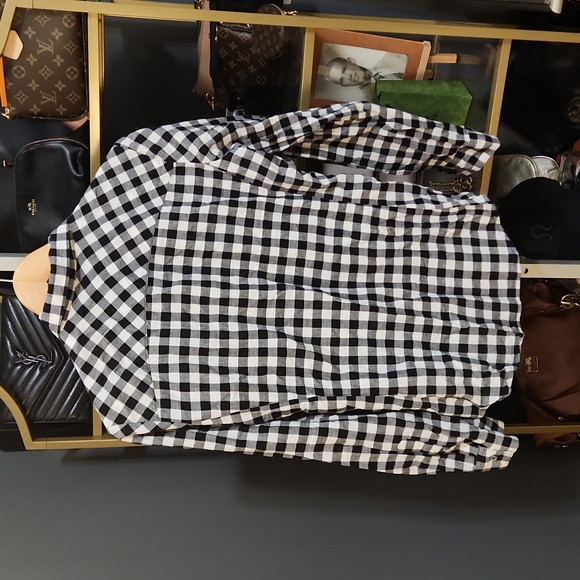 Sandra Ingrish Stretch Button Down Black and White Check Large - Picture 4 of 7